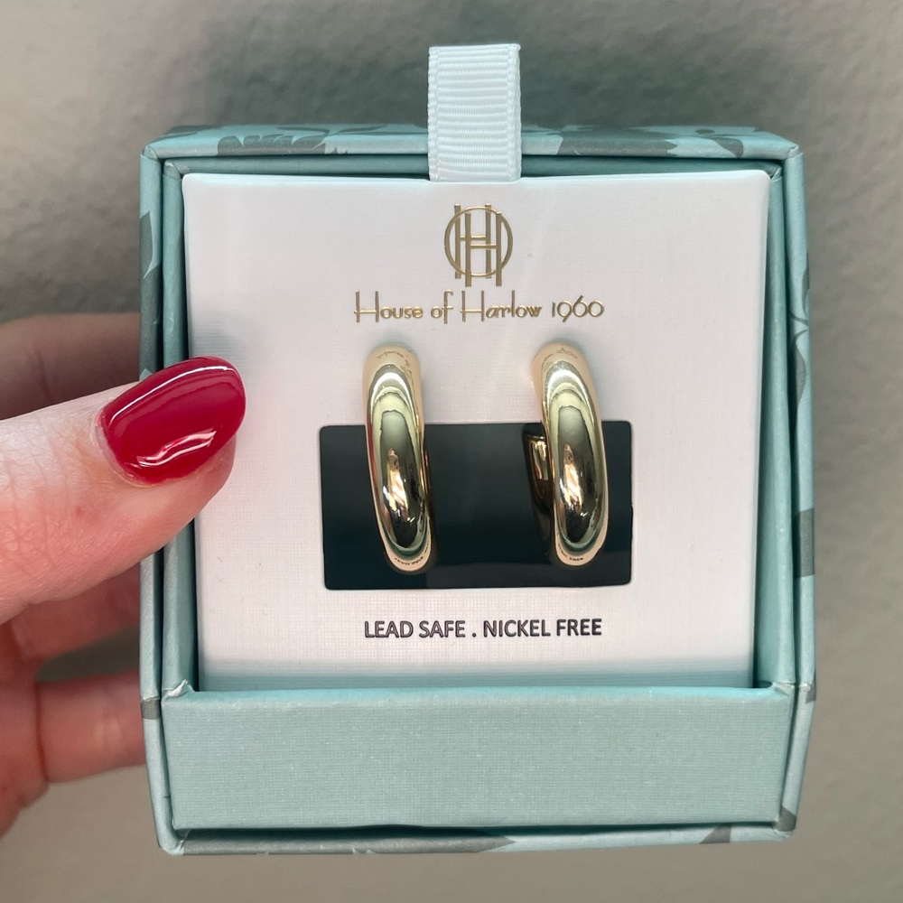NWT House Of Harlow 1960 Hoop Earrings Gold Plated Statement Layering Earrings